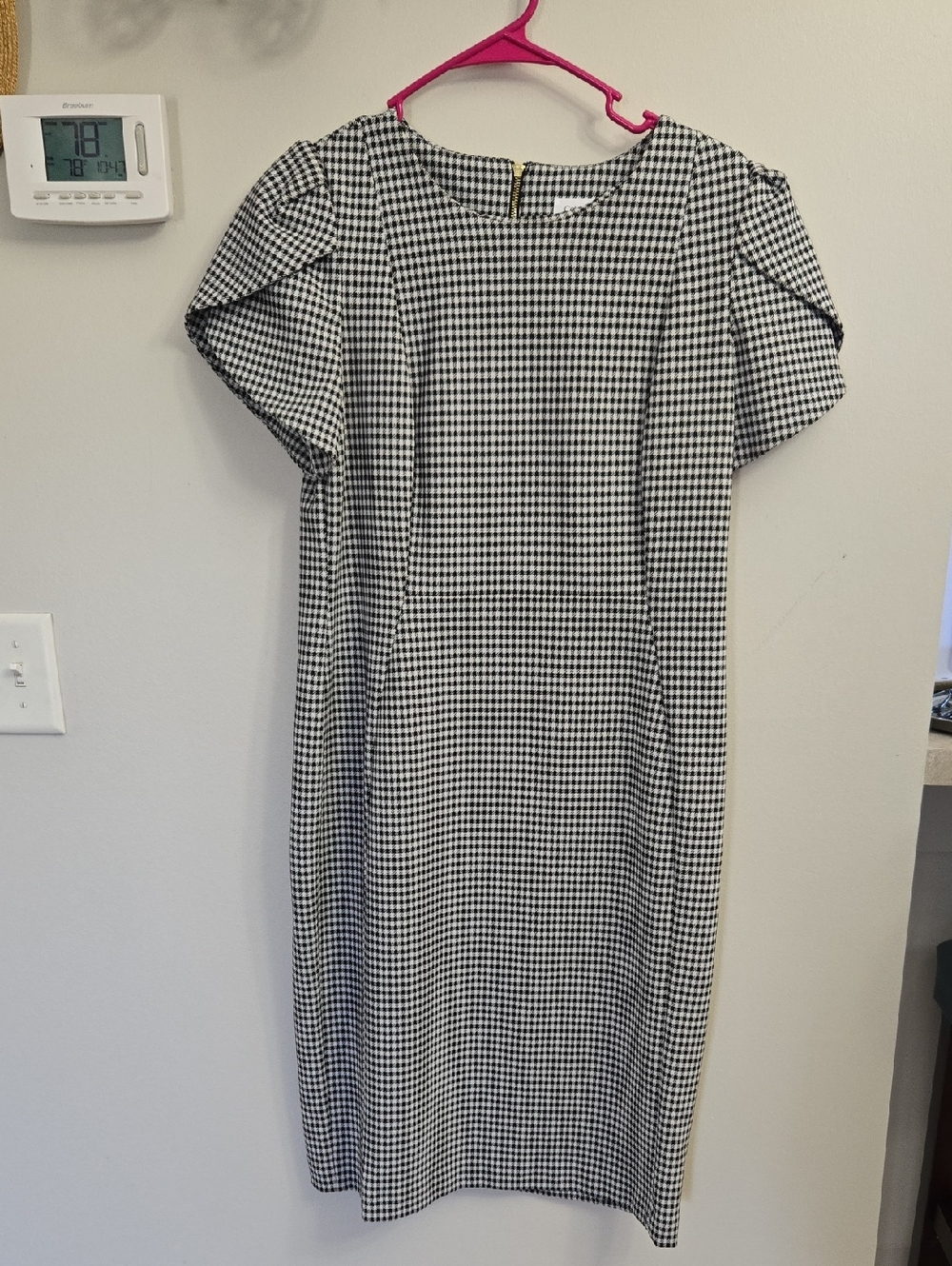 Calvin Klein Black and White Gingham Midi Dress